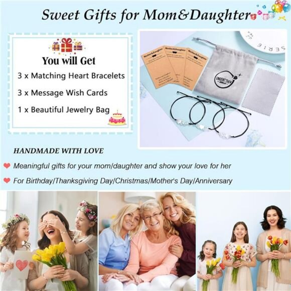 Mother Daughter Charm‎ Bracelets Set of 3 - Matching Heart Wish Bracelets - Picture 6 of 6